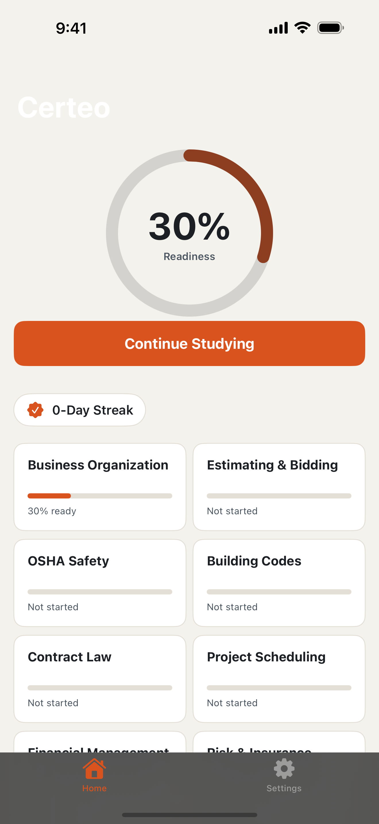 Certeo readiness dashboard on iPhone
